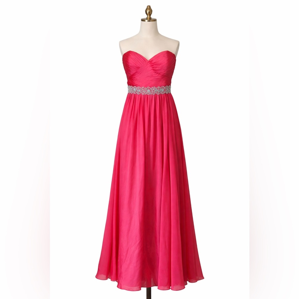 La Femme Strapless Fuchsia Evening Gown